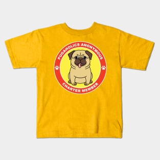 Pugaholics Anonymous Charter Member Pug Dog Lover (Yellow) Kids T-Shirt